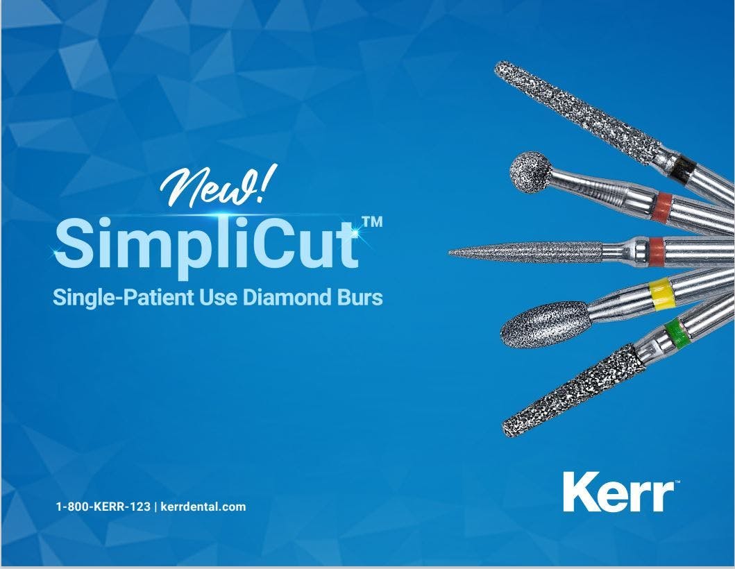 The new SimpliCut™ rotary products are a pre-sterilized single-patient use diamond burs line  | Image Credit: © Kerr Dental